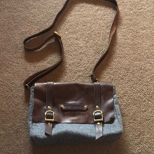 Gray and Brown Wool-Blend Crossbody Bag with Leather Trim